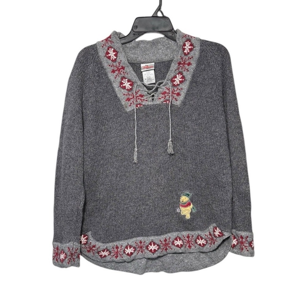 Vintage The Disney Store Pooh Pullover V-Neck Sweater Size Medium Wool Blend Y2K